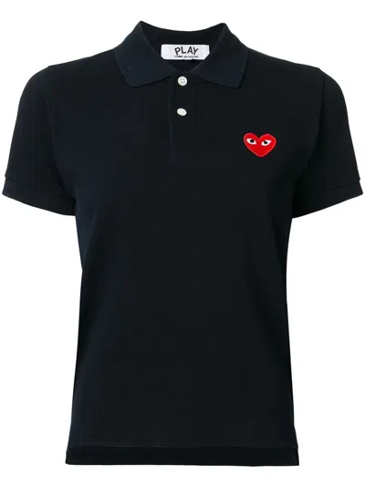 Comme Des Garçons Heart Patch Polo Shirt In Black