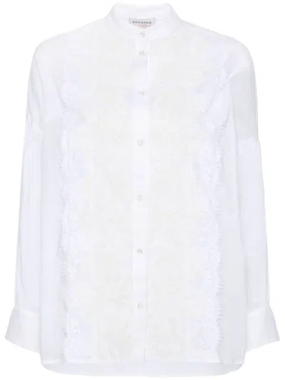 Ermanno Firenze Floral-lace Cotton Shirt In White