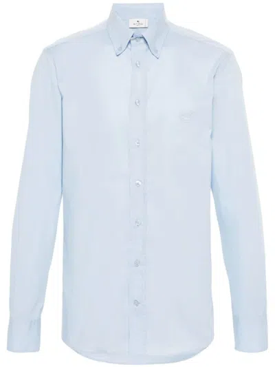 Etro Logo Cotton Shirt In Clear Blue