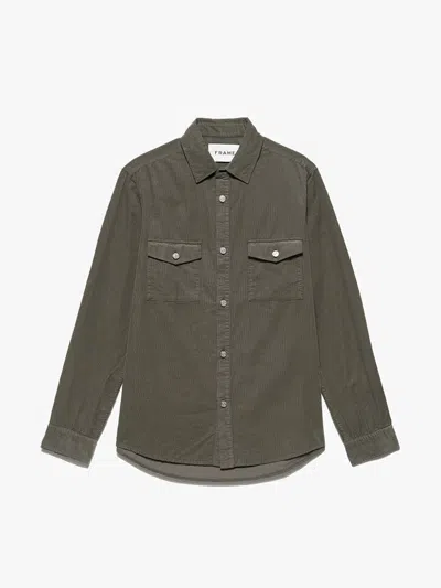 Frame Double Pocket Micro Corduroy Shirt Mocha 100% Cotton In Green