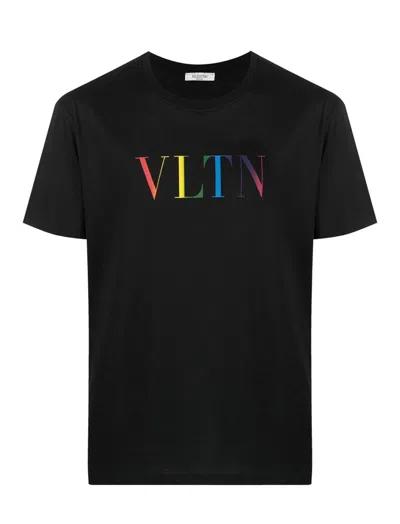Pre-owned Valentino Vltn Rainbow Logo T-shirt In 20t Black