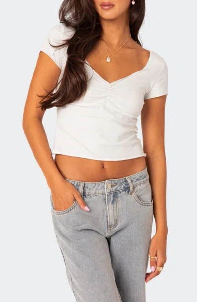 Edikted Ruched V-neck Crop Top In White