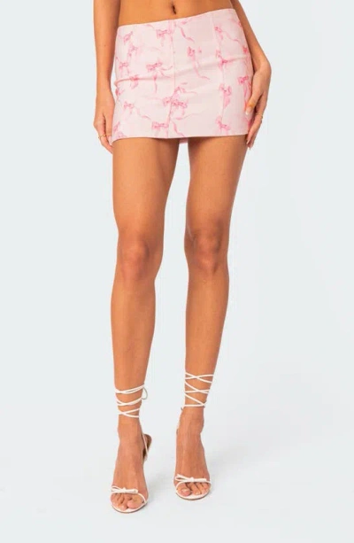 Edikted Makayla Bow Print Low Rise Miniskirt In Light Pink