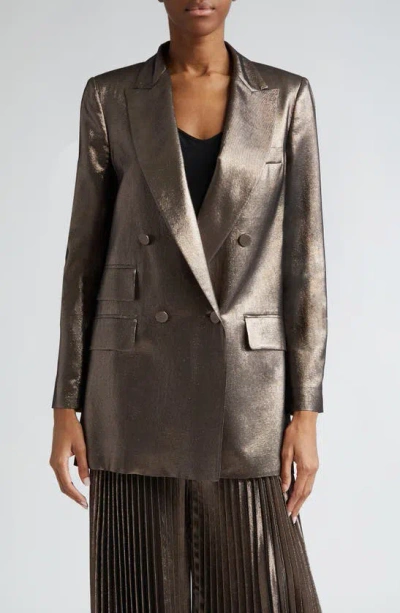Max Mara Edro Metallic Silk Blazer Jacket In Bronze
