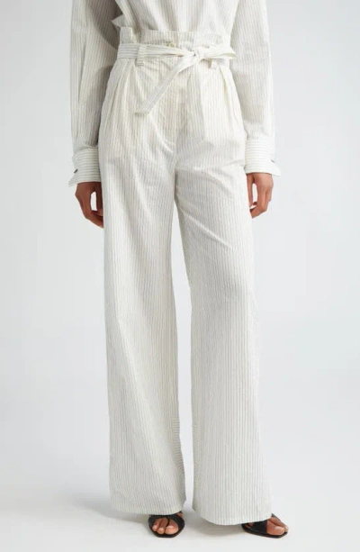 Max Mara Cotton Canvas Belted Wide Trousers In White