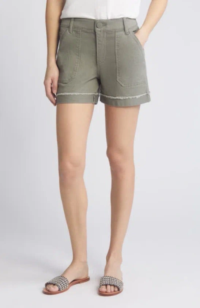 Wit & Wisdom 'ab'solution Frayed Patch Pocket High Waist Twill Shorts In Laurel Oak