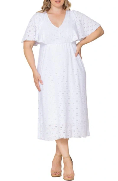 Kiyonna Lucy Short Sleeve Eyelet Midi Dress In White