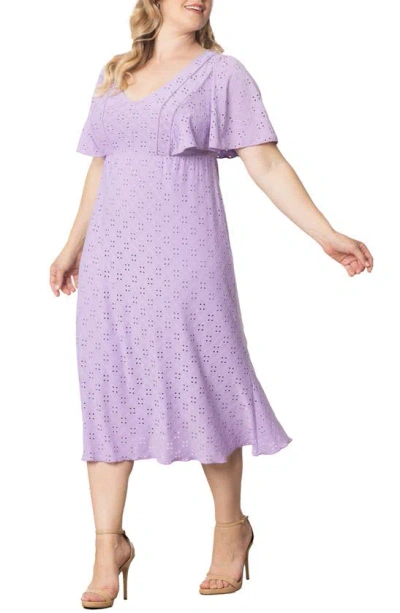 Kiyonna Lucy Short Sleeve Eyelet Midi Dress In Lilac