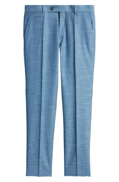 Hugo Boss Genius Flat Front Slub Wool Blend Dress Pants In Light Blue