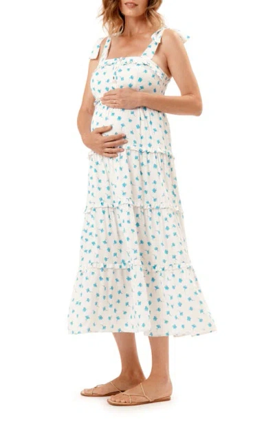 Nom Maternity Mara Floral Tie Strap Maternity/nursing Sundress In Blue Floral