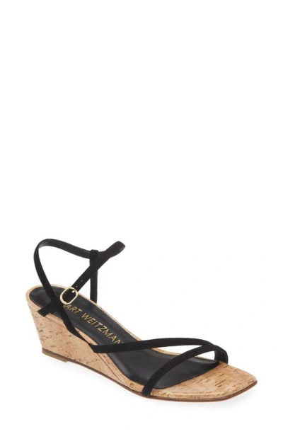 Stuart Weitzman Oasis Suede Ankle-strap Wedge Sandals In Nice Blue