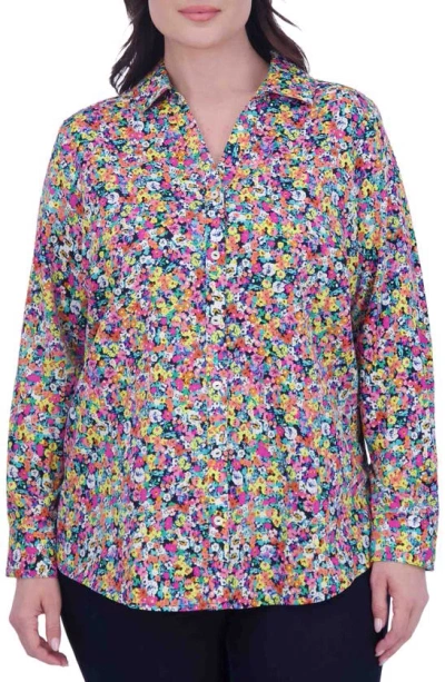 Foxcroft Mary Ditsy Floral Cotton Button-up Shirt In Pink Multi