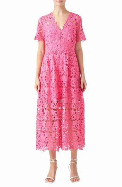Endless Rose Allover Lace Midi Dress In Pink