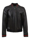 Gucci Jacket Lambskin Bomber Jacket With Virgin Wool Finishes And Web Detail In Black
