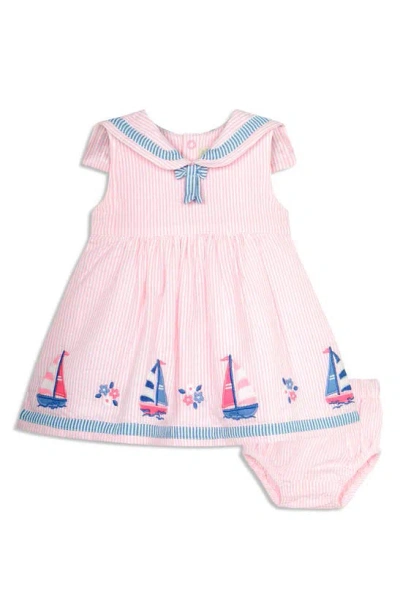 Jojo Maman Bébé Babies' Jojo Maman Bebe Boat Appliqué Sailor Seersucker Dress In Pink