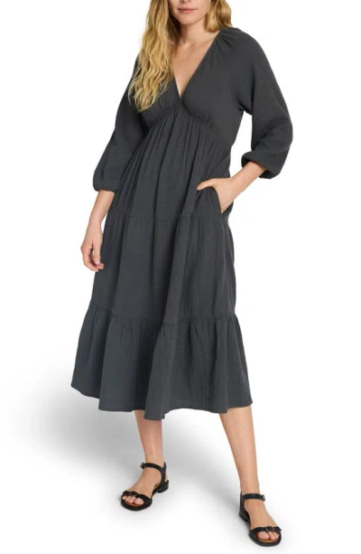 Faherty Dream Organic Cotton Gauze Midi Dress In Washed Black