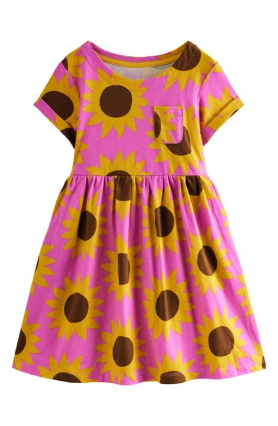 Mini Boden Kids' Sunflower Print Cotton Dress In Strawberry Ice Sunflower