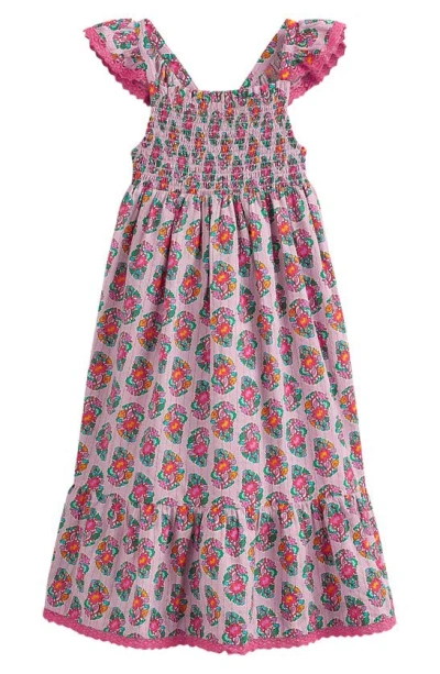 Mini Boden Kids' Floral Smocked Cotton Sundress In Sugared Almond Pink Paisley