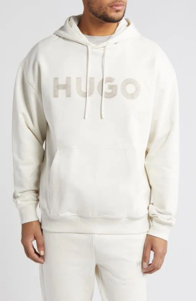 Hugo Drochood Embroidered Cotton French Terry Hoodie In Open White
