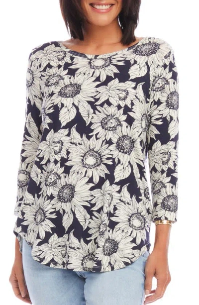 Karen Kane Floral Print Knit Shirttail Top
