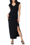 Gibsonlook Cap Sleeve Ruched Dress In Black
