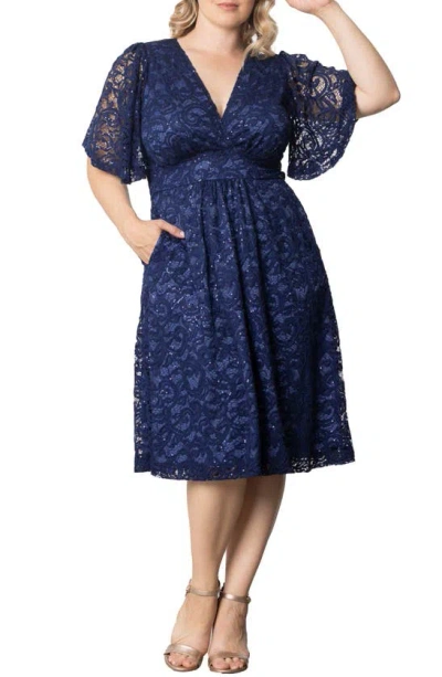 Kiyonna Starry Sequin Lace Fit & Flare Cocktail Dress In Nocturnal Navy
