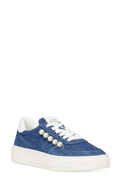 Stuart Weitzman Denim Pearly Stud Low-top Sneakers In Washed White