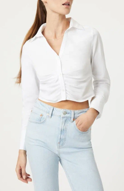 Mavi Jeans Ruched Crop Cotton Button-up Shirt In White