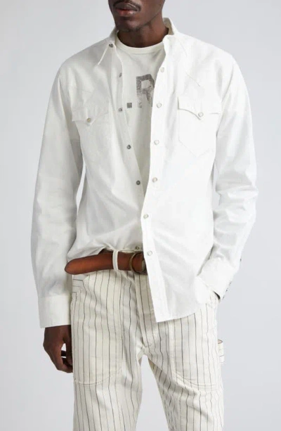 Ralph Lauren Purple Label Slim Fit Poplin Snap-up Western Shirt In White