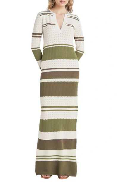 Splendid Despina Pointelle Stripe Maxi Sweater Dress In Olive Mlti Strp