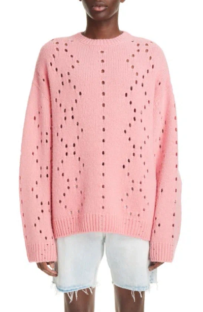 Givenchy Oversize Pointelle Stitch Crewneck Sweater In Flamingo