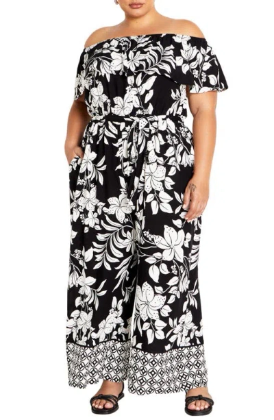 City Chic Sienna Floral Off The Shoulder Jumpsuit In New Day