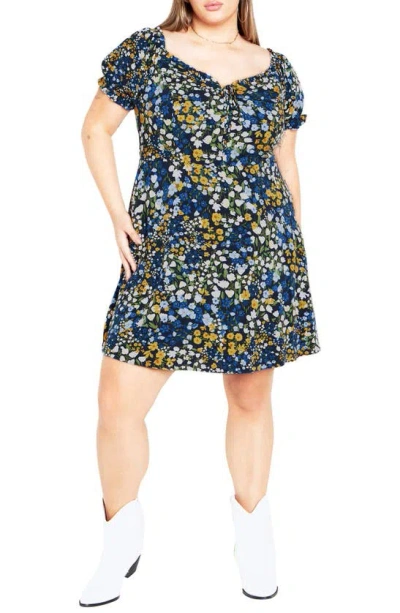 City Chic Allie Floral Dress In Blue Meadow