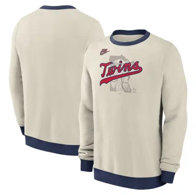 Nike Cream Minnesota Twins Cooperstown Collection Fleece Pullover Sweatshirt In Brown