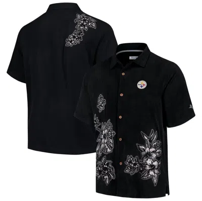 Tommy Bahama Black Pittsburgh Steelers Hibiscus Camp Button-up Shirt