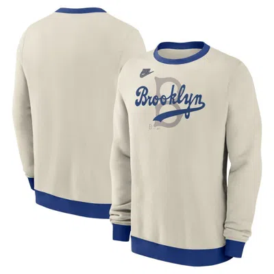 Nike Cream Brooklyn Dodgers Cooperstown Collection Fleece Pullover Sweatshirt In Brown