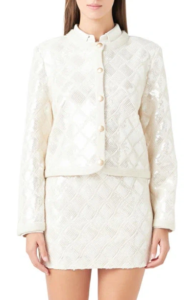 Endless Rose Sequin Patchwork Knit Jacket In Ivory