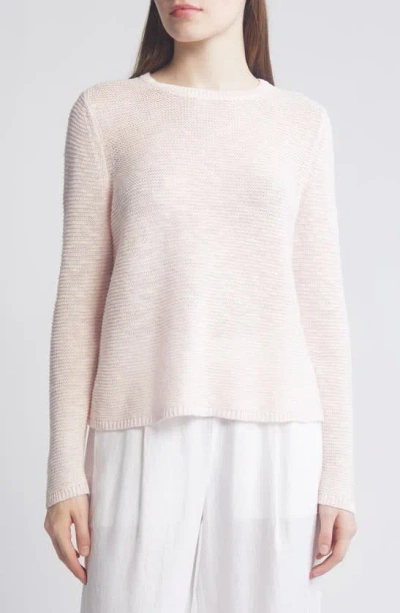 Eileen Fisher Slubby Crewneck Linen-cotton Sweater In Crystal Pink