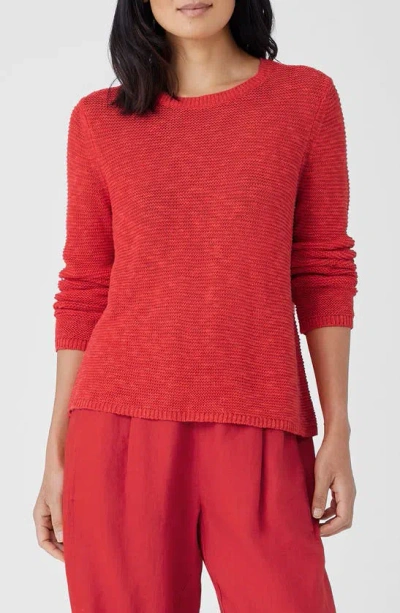 Eileen Fisher Textured Crewneck Organic Linen & Cotton Sweater In Flame