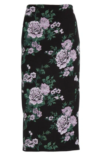 Carolina Herrera Floral-print Satin Midi Pencil Skirt In Black Multi