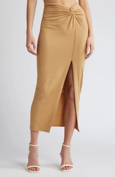 Open Edit Twist Front Maxi Skirt In Tan Cartouche