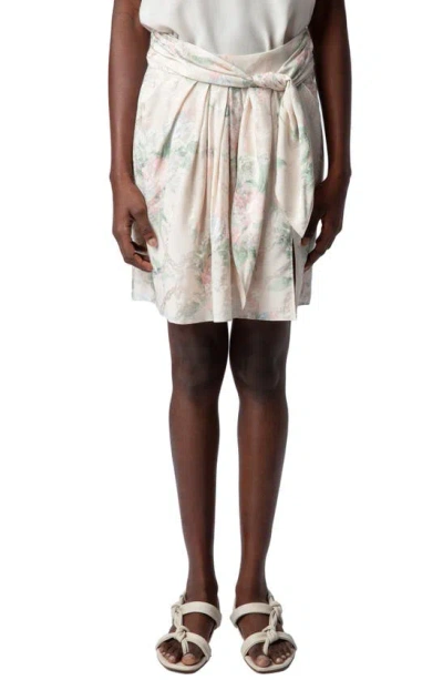 Zadig & Voltaire Joji Floral Jacquard Tie Waist Silk Skirt In Mastic