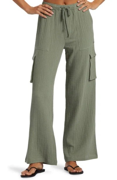 Roxy Precious Cargo Cotton Drawstring Trousers In Agave Green