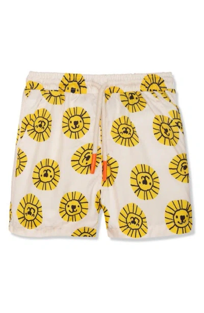 Mon Coeur Kids' Seaqual Lion Print Swim Trunks In Naturalcyber Yell