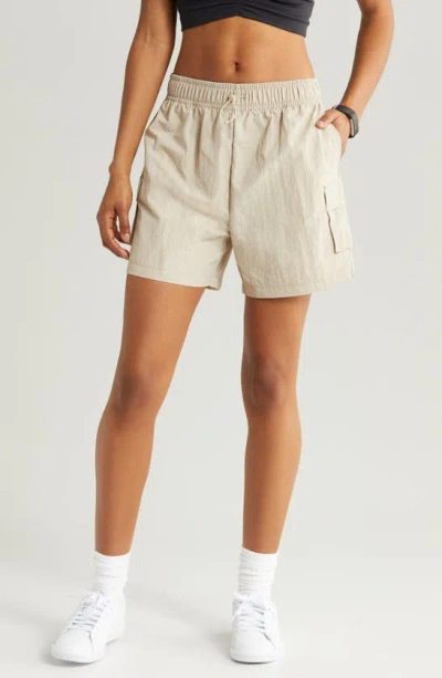 Zella Free Form High Waist Nylon Cargo Shorts In Tan Thread