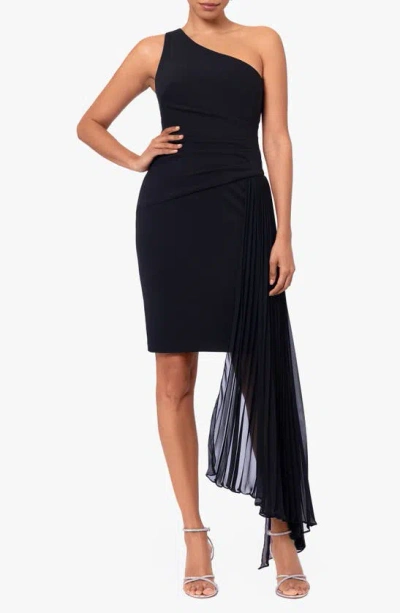 Xscape Pleated One-shoulder Cocktail Dress In Black