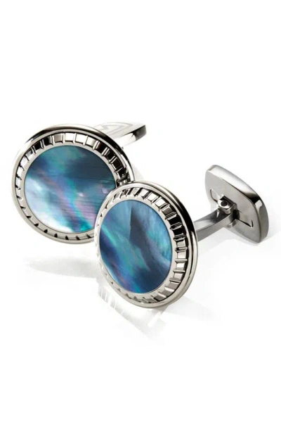 M Clip Men's Grey Mother-of-pearl Round Cufflinks In Stainless Steel/ Pearl