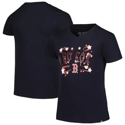 New Era Kids' Girls Youth  Navy Boston Red Sox Sequin V-neck T-shirt