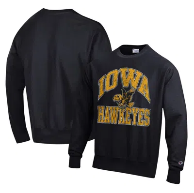 Champion Black Iowa Hawkeyes Vault Late Night Reverse Weave Pullover Sweatshirt