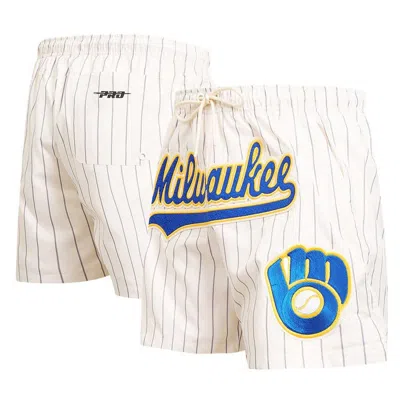 Pro Standard Cream Milwaukee Brewers Pinstripe Retro Classic Woven Shorts